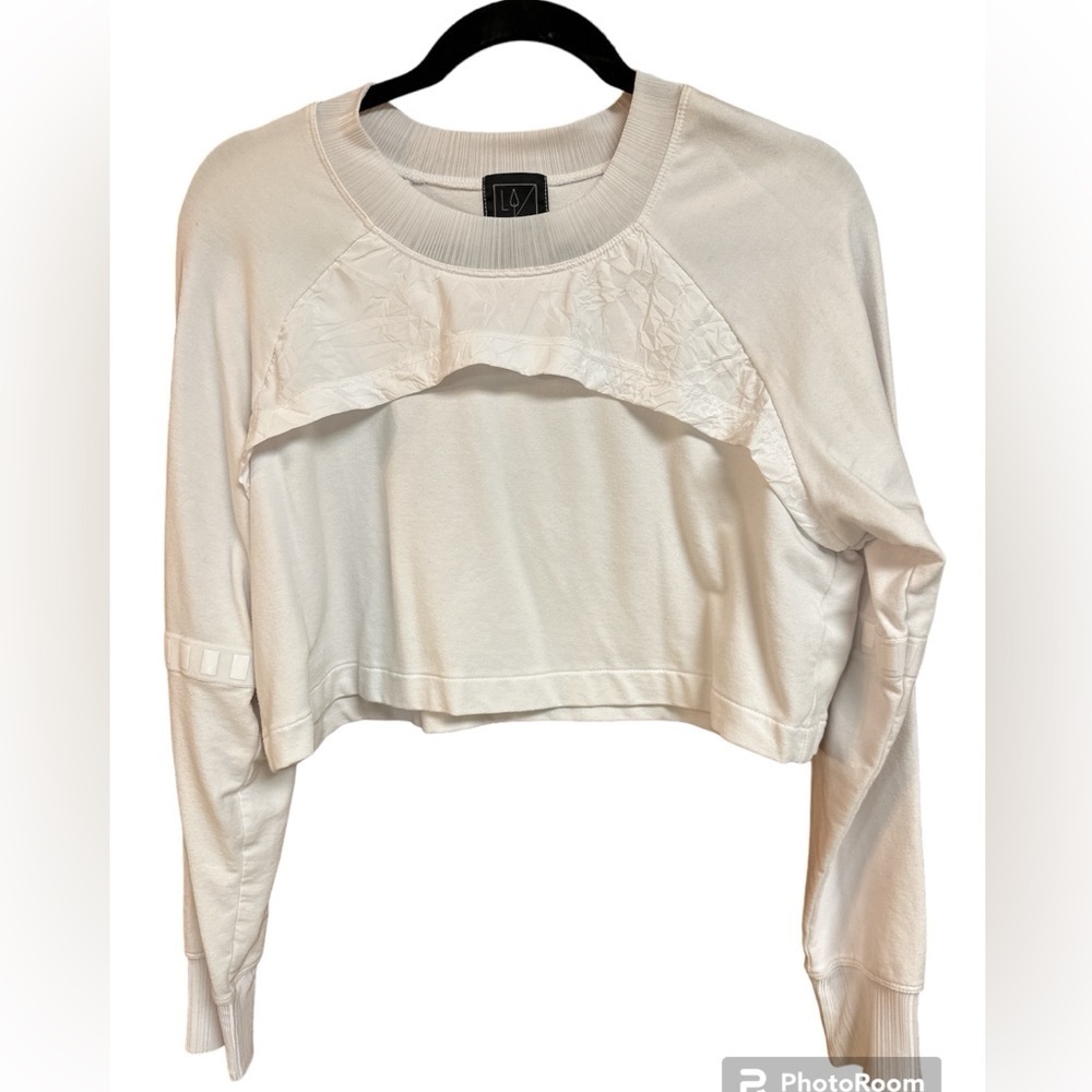 Lime & Vine White Cotton/Modal Longsleeved Cropped Sweatshirt Mixed Media Small
